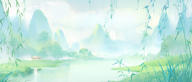 千庫(kù)網(wǎng)_清明節(jié)清明中國(guó)風(fēng)山水綠色淡雅古風(fēng)背景插畫_插畫編號(hào)312936